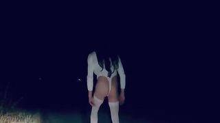 Black-Haired Shemale in white splendid Clothes