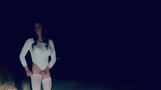 Black-Haired Shemale in white splendid Clothes