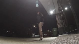 Sissy Mature CD flashing off outdoors at night nearly got caught