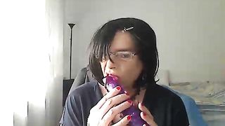 mischievous COUGAR transgender princess simulates providing her counterpart a Dt on web cam while frolicking with a massager in her hatch