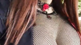 Super Hot crossdresser morning walk in the woods