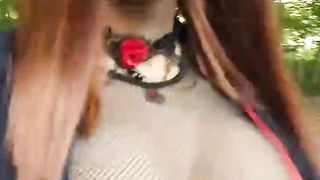 Super Hot crossdresser morning walk in the woods