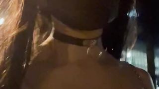 Night walk at instruct station and parking plenty of with fishnet stockings