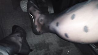 Crossdressed in wifey's clothes and dressed in different pairs of high stilettos outside