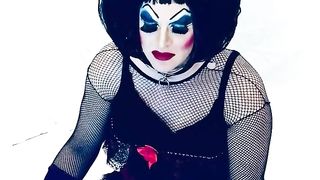 Sissy Hoe Catapults and polishes on BIG BLACK COCK fake penis while smoking for Sir