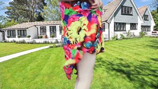 Torrid striptease in the garden in the public marvelous dancer