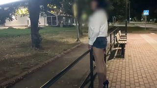 Crossdresser tied at bus stop