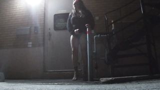 Cougar Sissy solo flick outdoors at night palying with a hosepipe