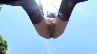 When I was ambling nude, a police camper handed by.