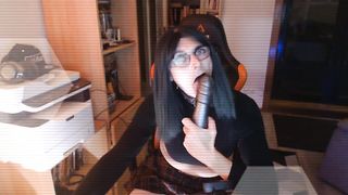 Splooging, Mini-Rosebud and mitts free-for-all jism on thick Fucktoys. Sissy labia exercise.