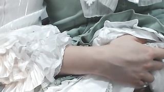 Crossdresser Dressed In a Green Girly Sundress and a Menstruation Pant, then Draining off