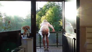 Plugged Sissy In Sheer Silk & Glossy Satin