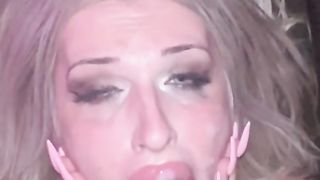 Trans Doofy Face Glazed In Jism After Filthy Inhaling BIG BLACK COCK