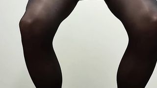 large BONER nutting in stocking and tights