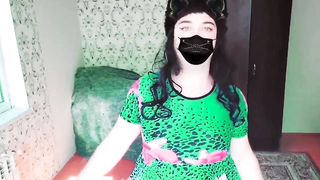 Green Sundress As a Christmas Tree Fantastic She-Male Sundress Steaming Elastic Caboose Huge Booty Fit Slender Femboy T-Model Trans Model