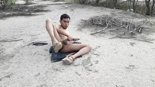 Trans enjoys to flash her backside outdoors in sandals