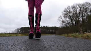 Rubberdoll Monique - Dressed In my doofy lady footwear outside