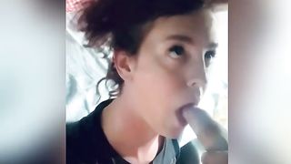 Young chick deepthroats dad's deep meatpipe from the camper