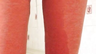 T-Model touches and drenching herself in stretch pants