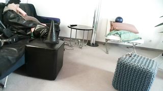 spandex hooded weirdo bessy loves sitting on XXL dildoplug