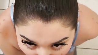 She-Creature tart deep-throats cock and gets a facial cumshot