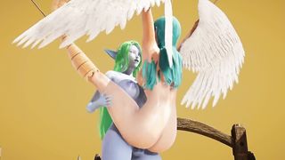 2 futa night elf tear up a harpy in the desert