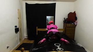 Unavoidable Self Restrain Bondage Steel Fiddle Sissy Maid in Chasity Ball-Gagged and Ballet Shoes