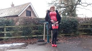 Crossdressing Shemale Urinating Outdoors
