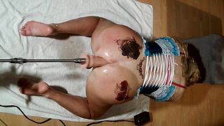 Crossdresser Selenas romping Machines Marathon in blue Harness Pinch trio