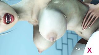 Cyber angel dickgirl pulverizes a splendid towheaded in the space station