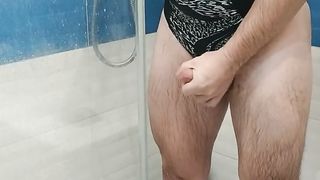 Stunning trans taunting in one lump bathing suit and stroking