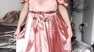 Glorious crossdresser in utter length antique satin