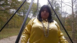 Wondrous Crossdresser at the park getting prepared to embark flapping on the sway in the park.