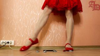 T-GIRL GIANTESS AMANDA PUNCHES PETITE CAMPERS IN WHITE PANTYHOSE AND CRIMSON SUNDRESS - 1 (PUNCH FETISH)