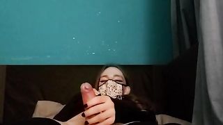 Uber-Cute trans gal strokes off and jiggles while jizzing