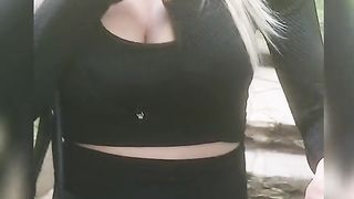 SIssyjenny88 First-Timer Crossdresser Big Gigantic G-Bowl Orbs Alone Outdoor Walk Part two in Taut Stretch Pants Jogger