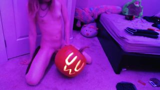 Ultra-Cute first-timer trans chick creampies Halloween pumpkin