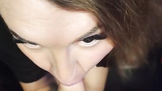 Pretty trans female guzzles van driver jism