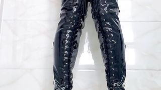 Crossdresser Emo Meow Wanking in 20cm platform footwear