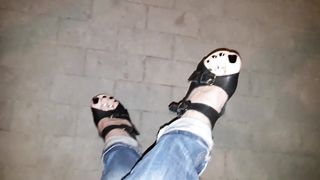 crossdresser in platform high heel slams