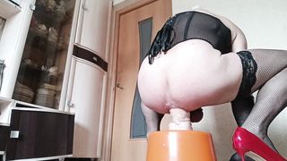 Sissy Oksana railing a monster dildo_CloseUp