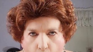 Redheaded grandma t-girl gargles it!