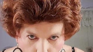 Redheaded grandma t-girl gargles it!