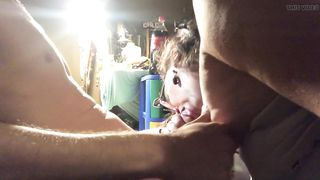 Nerdy Trans Damsel Gargles Fat Penis