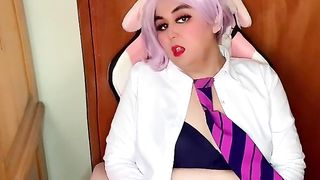 Adorable lush costume play trans jacking until urinating