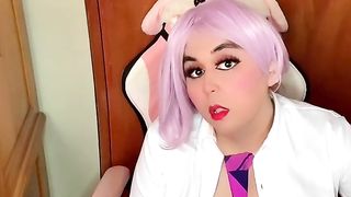 Adorable lush costume play trans jacking until urinating