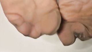 Sissy fetish high-heeled slippers, soles, sheer stockings have fun and jizm