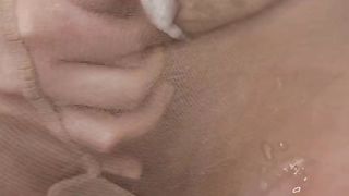 Sissy fetish high-heeled slippers, soles, sheer stockings have fun and jizm