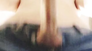 Femboy in denim cut-offs and messy soles ravages see-through fleshlight