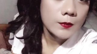 Crossdressing Highschool indonesia garb and outdoor getting off
